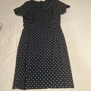 Land’s End Dress Womens 14W Polka Dot Sheath Knit Stretch Office to Evening